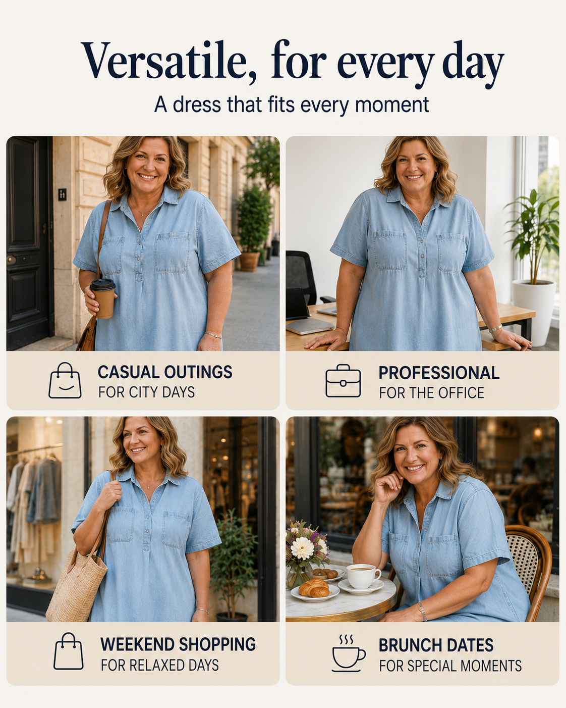 Chelsea™ | Tummy-Covering Denim Shirt Midi Dress