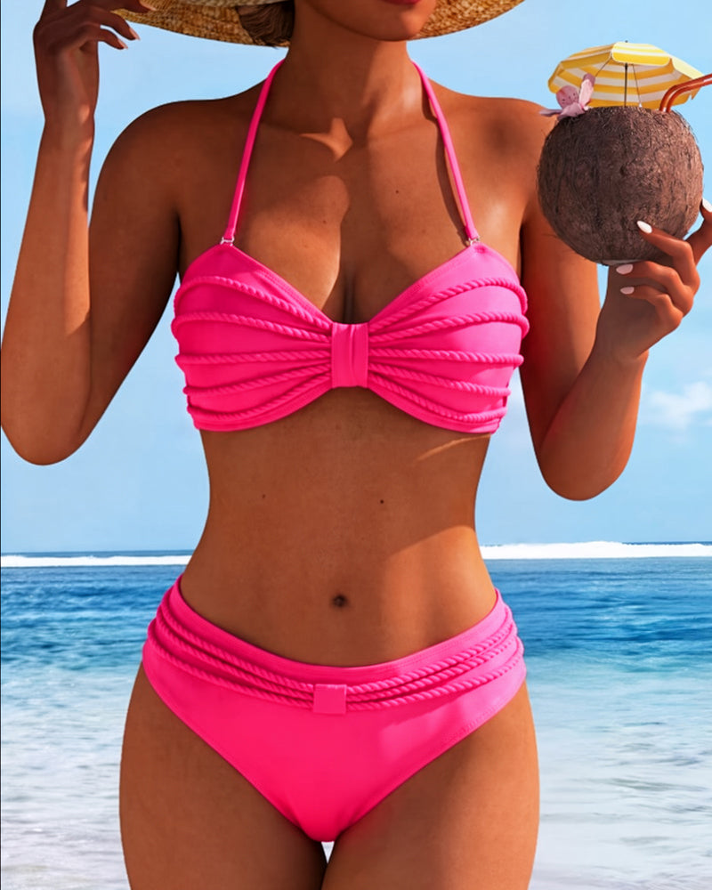 Solid Color Knotted Neck Bikini