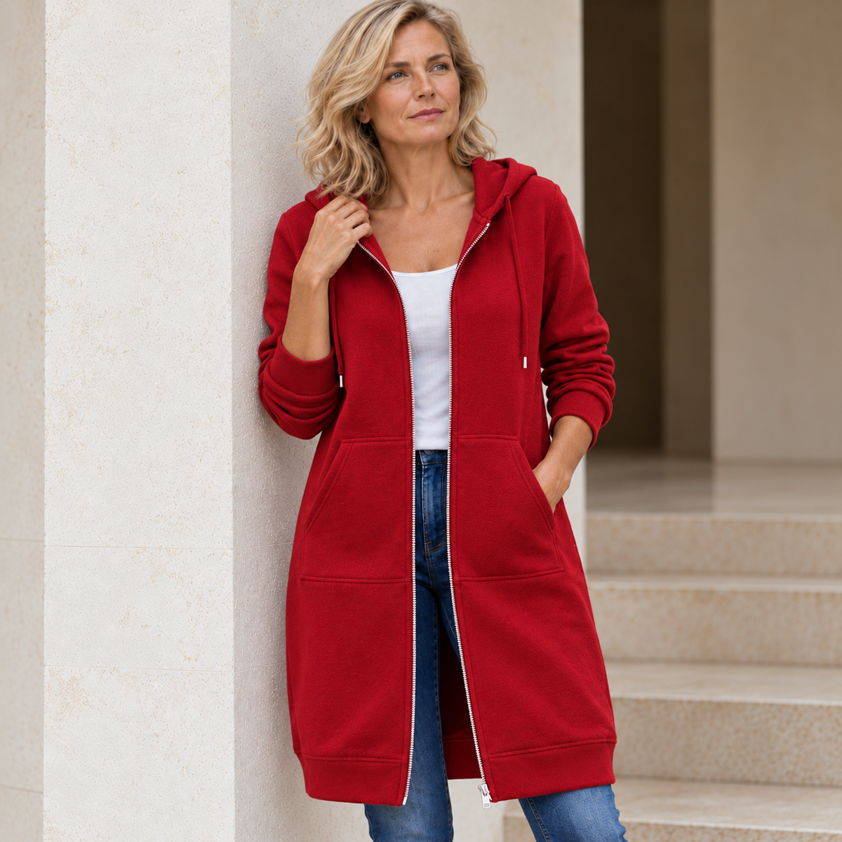 Donna™ | Long Fleece Jacket with Hood and Zip