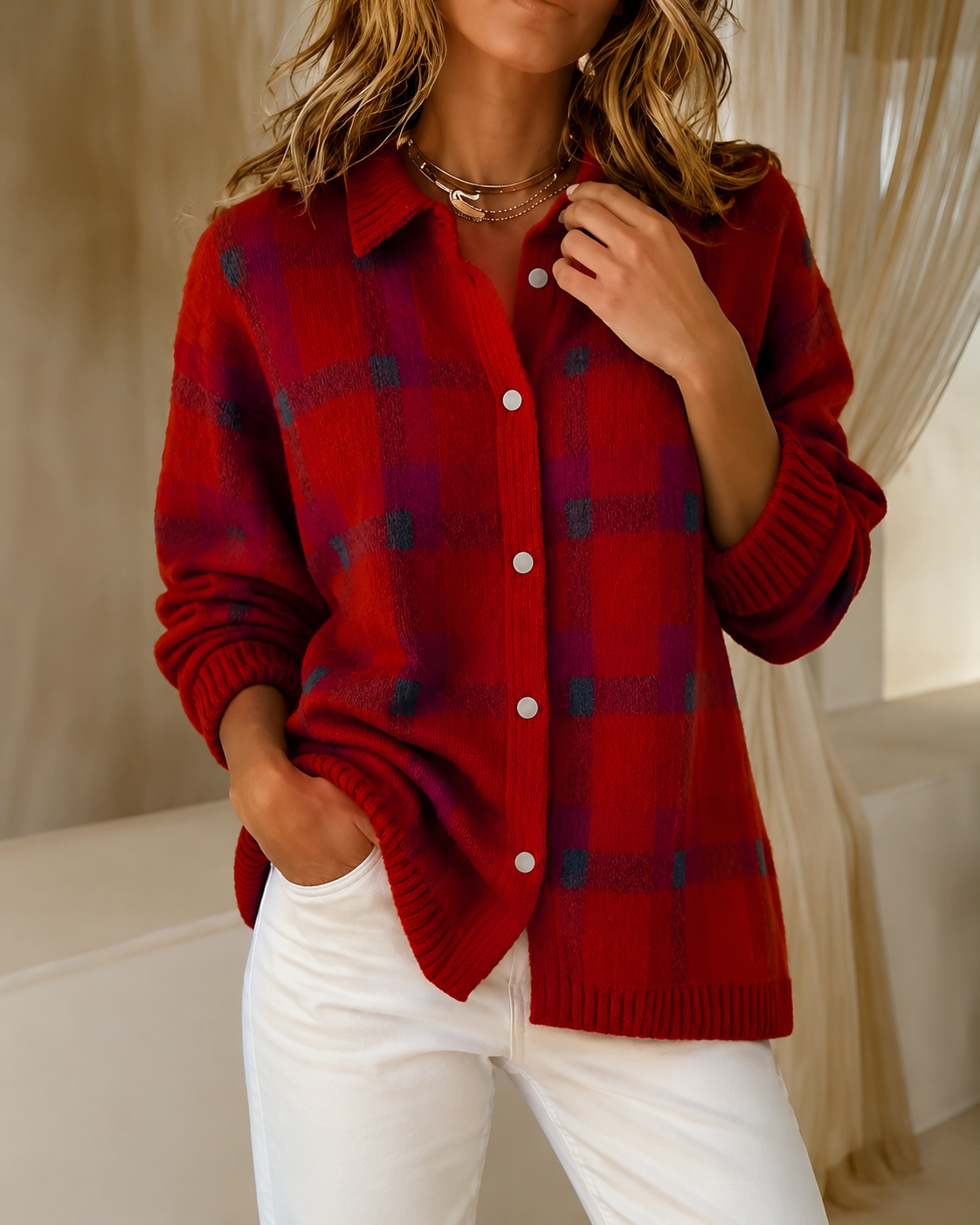 Audrey™ | Plaid Knit Cardigan Tummy-Flattering
