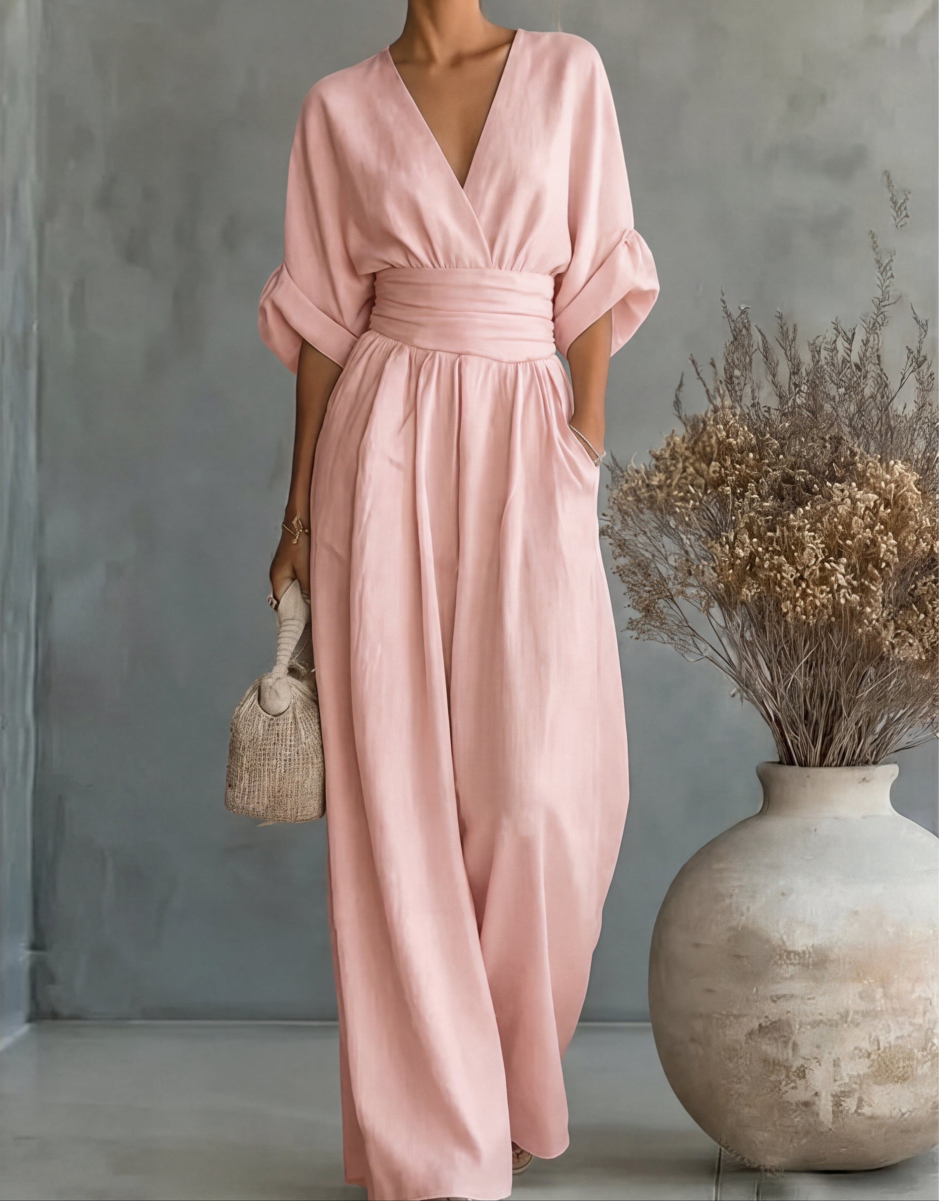 Daniela - Elegant V-neck Jumpsuit with Wide Leg