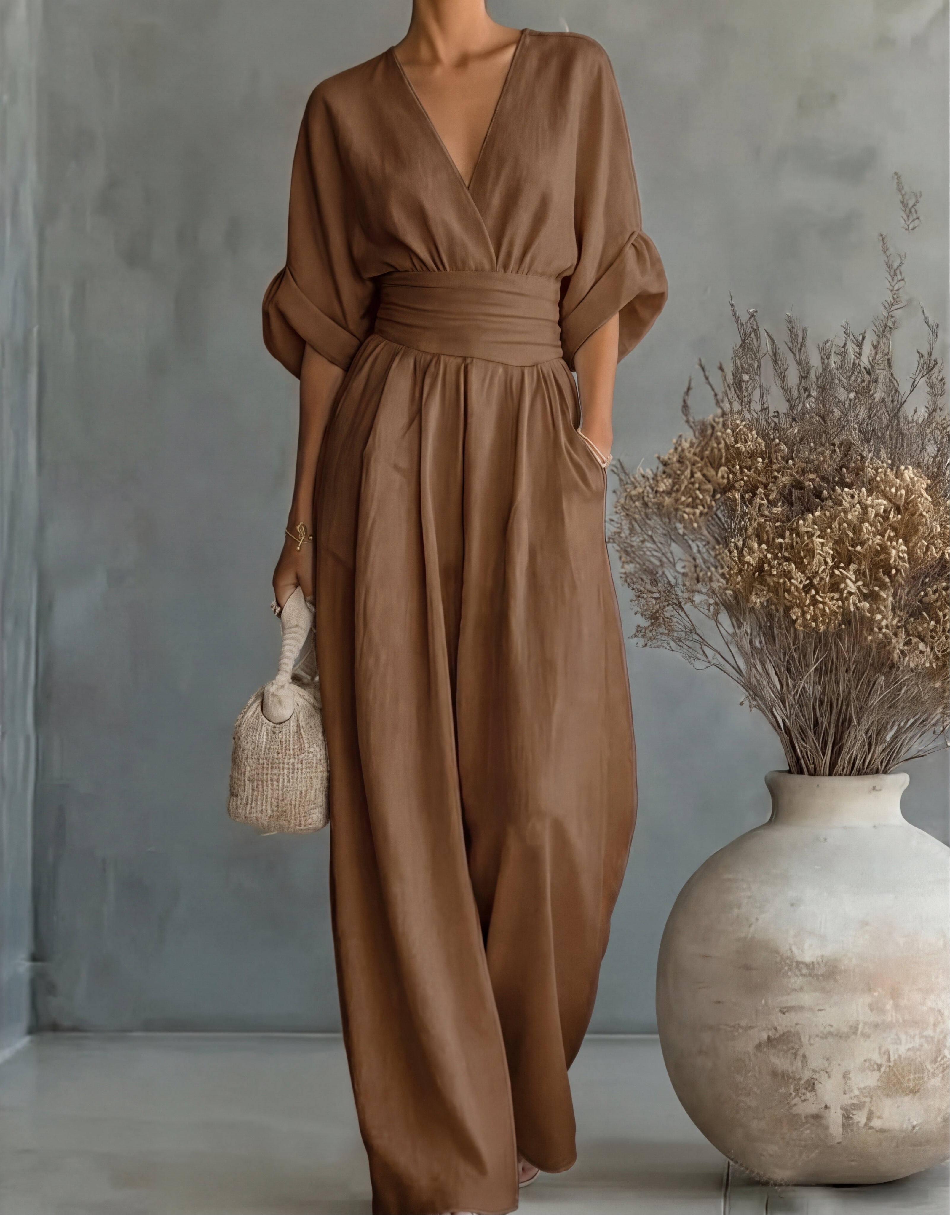 Daniela - Elegant V-neck Jumpsuit with Wide Leg