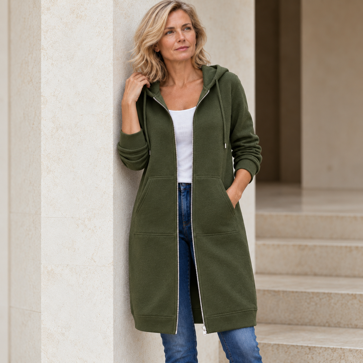 Donna™ | Long Fleece Jacket with Hood and Zip