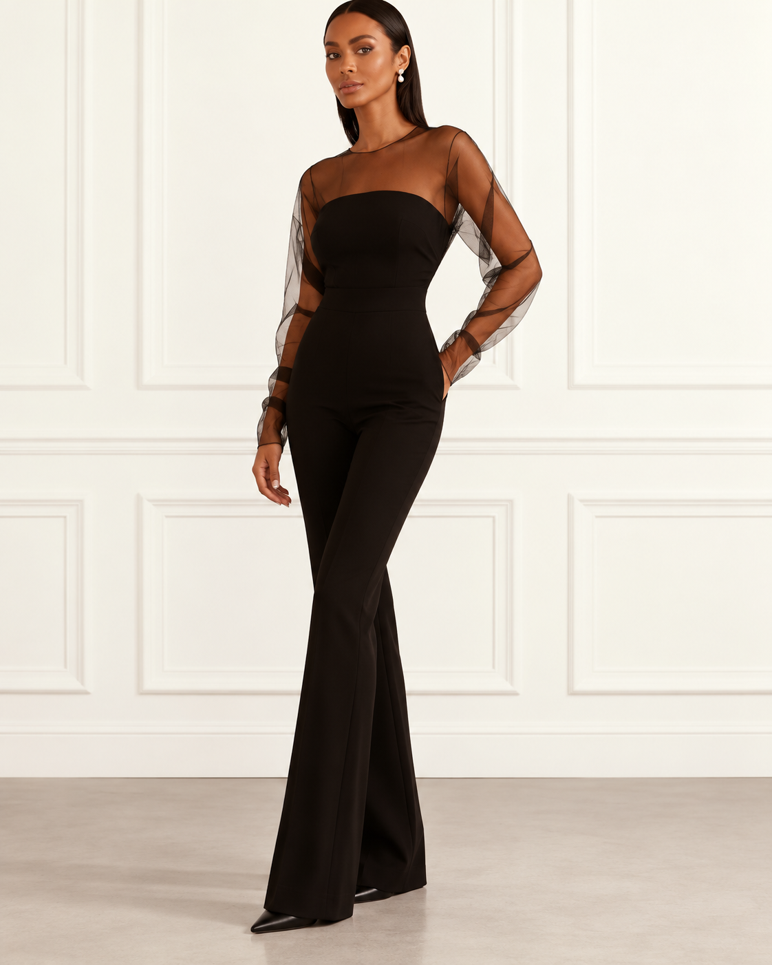 Donna™ | Elegant Jumpsuit with Sheer Mesh Sleeves