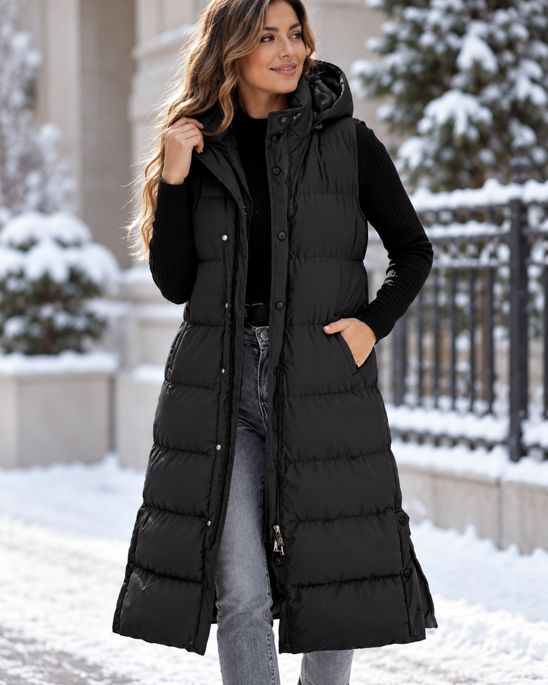 Linda™ | Long Quilted Cardigan with Hood