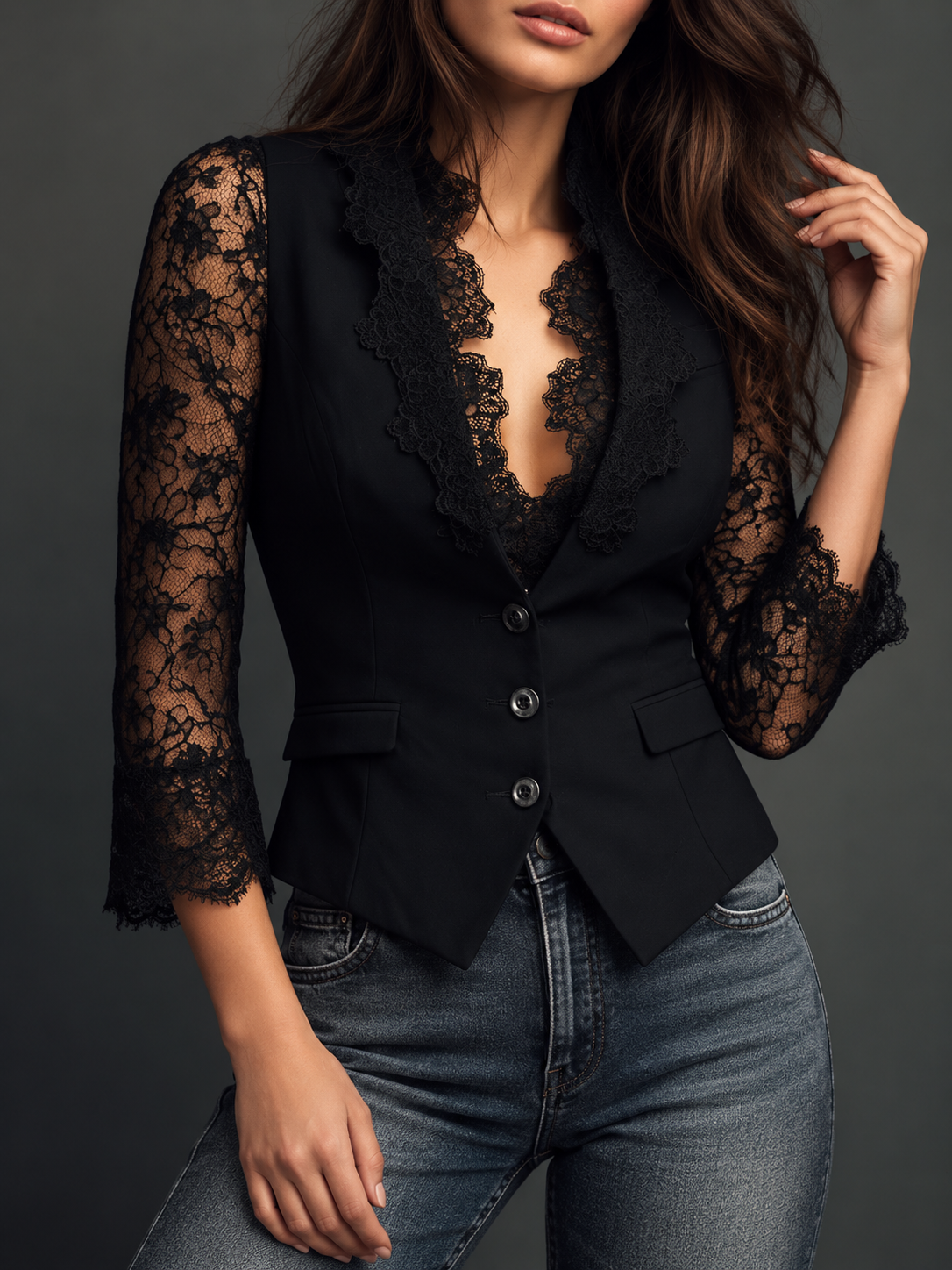 Donna™ | Elegant Blazer with Lace Sleeves
