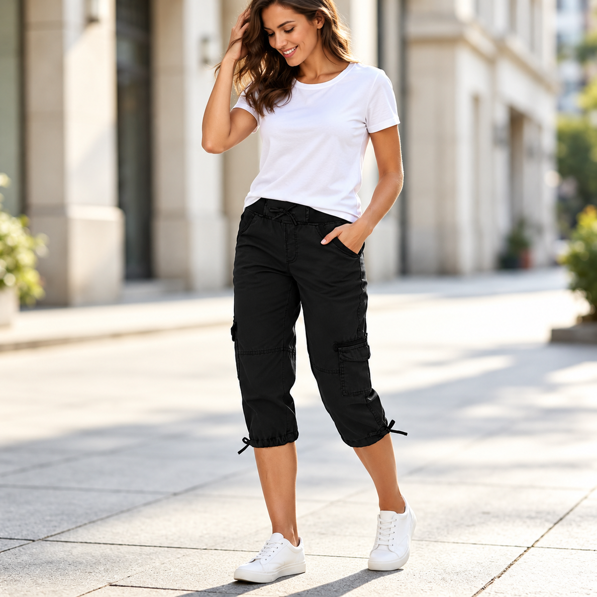 Lily™ | High-Waist Cargo Capri Pants With Pockets