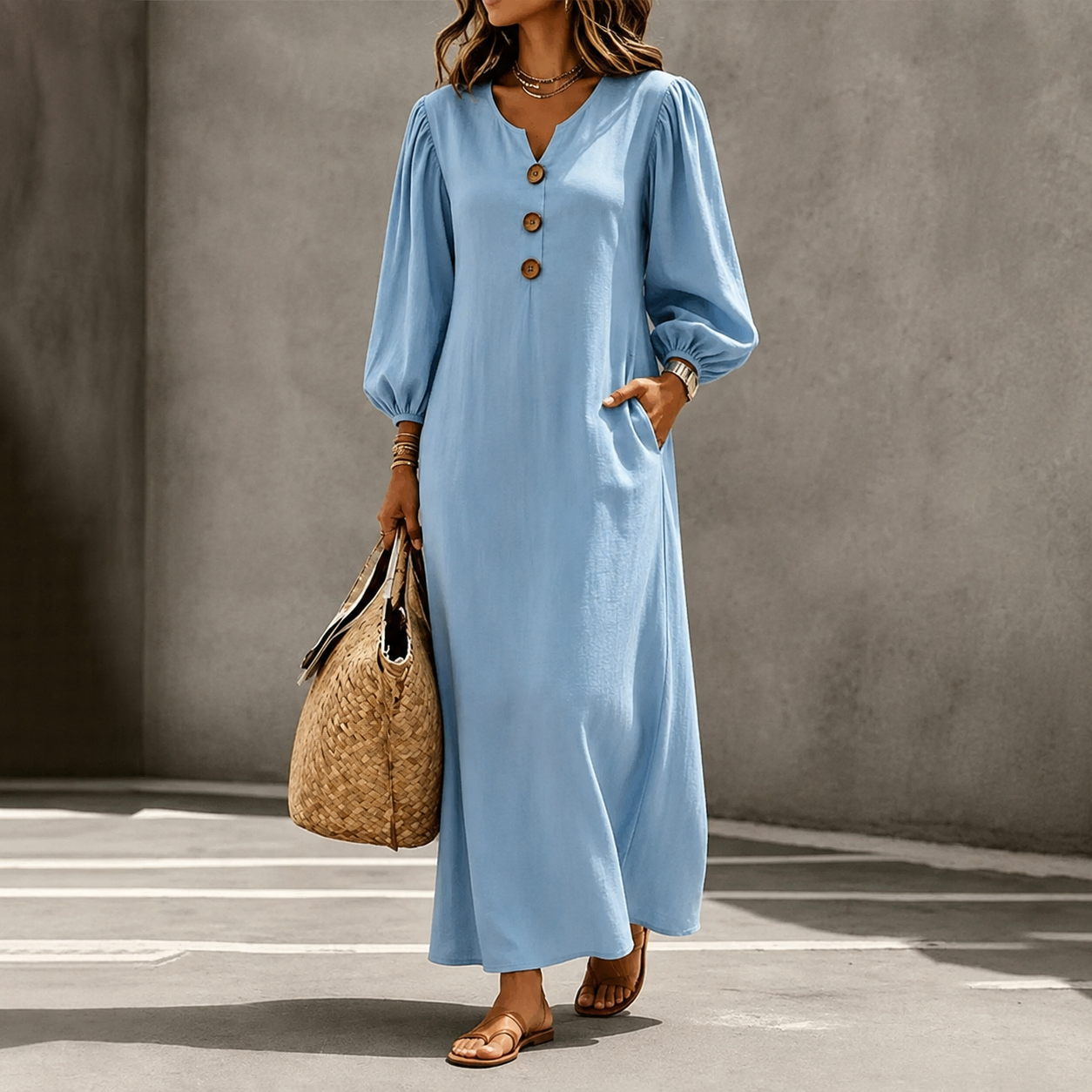 Stella™ | Tummy-Flattering Maxi Dress with V-Neck and Pockets