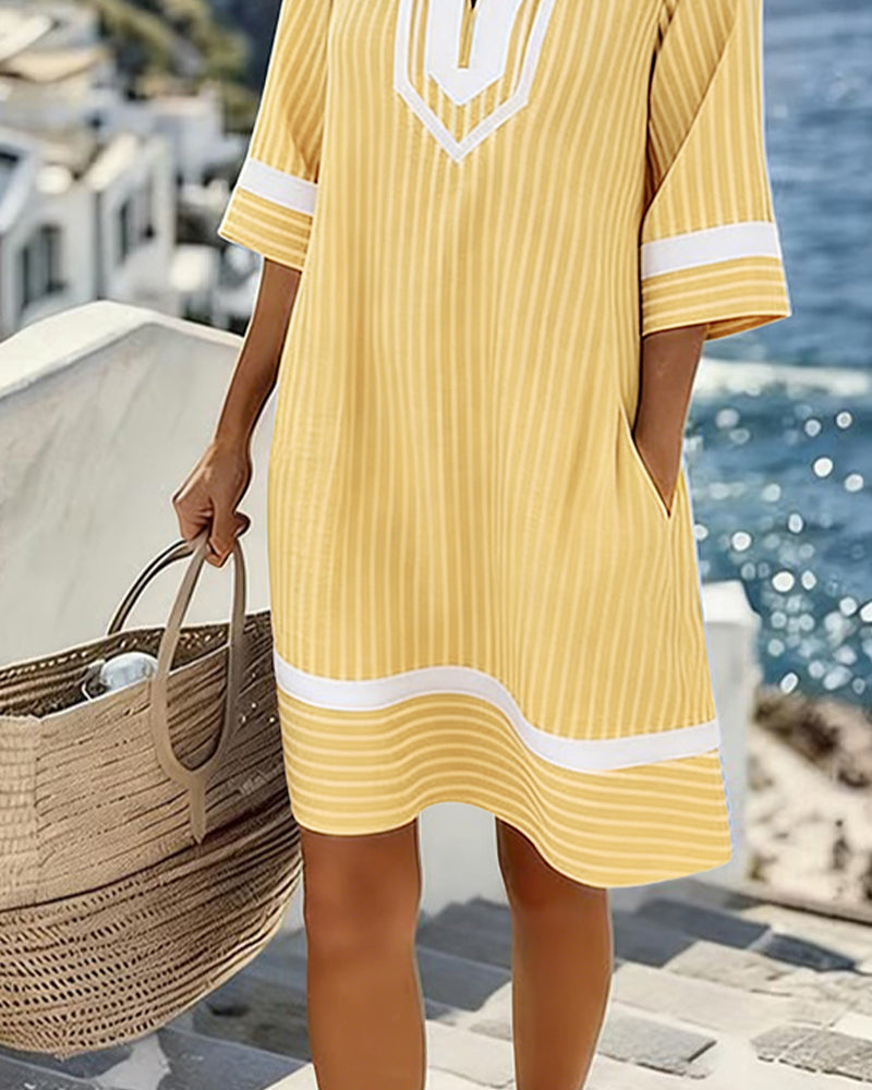 Klara™ | Lightweight Striped Dress with V-Neck