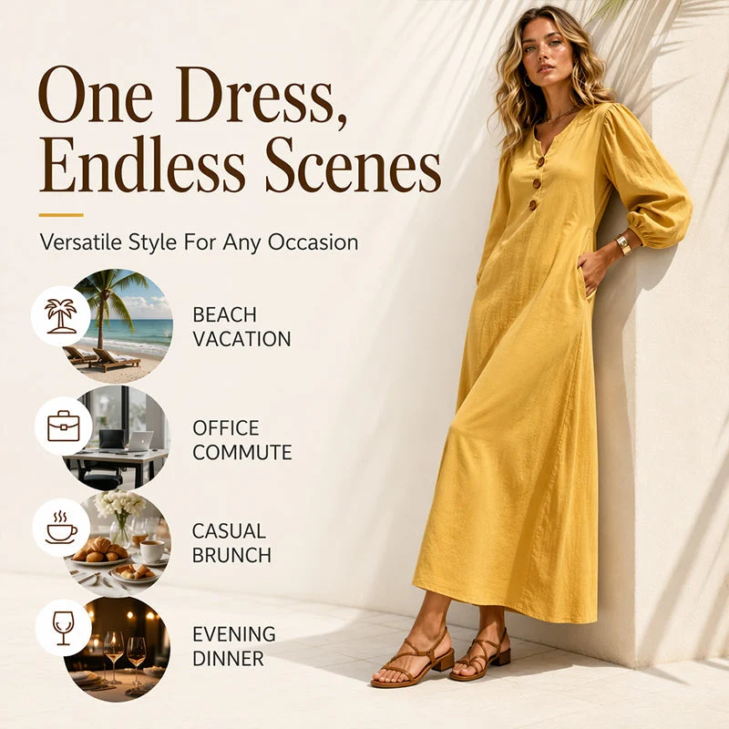 Stella™ | Tummy-Flattering Maxi Dress with V-Neck and Pockets