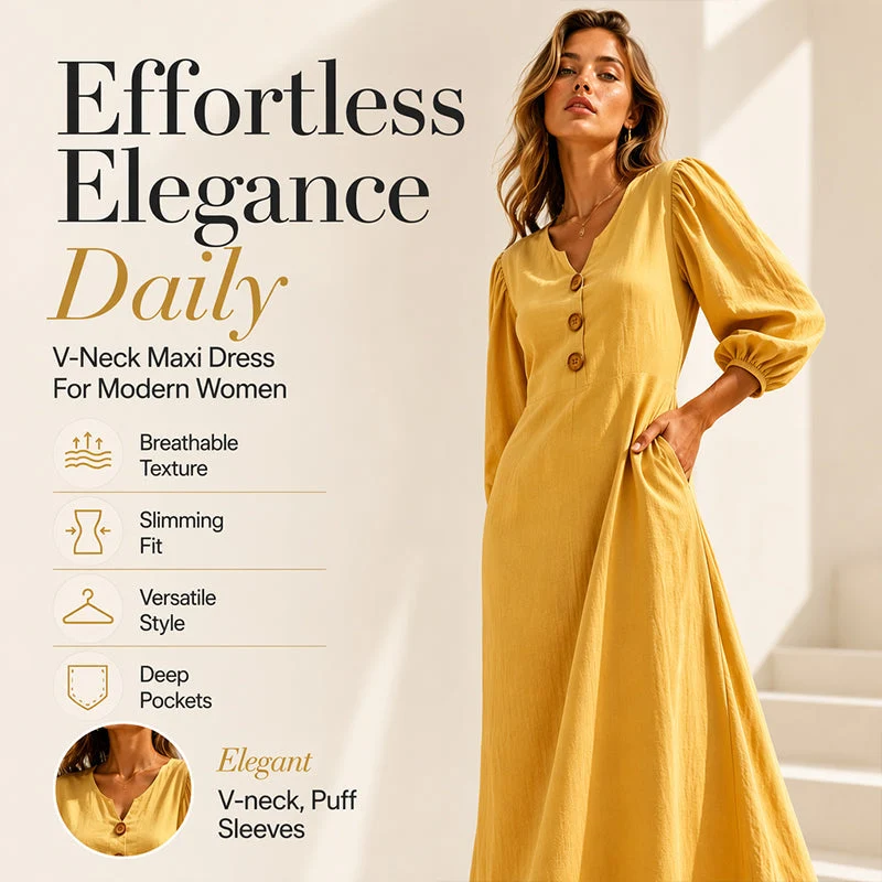 Stella™ | Tummy-Flattering Maxi Dress with V-Neck and Pockets