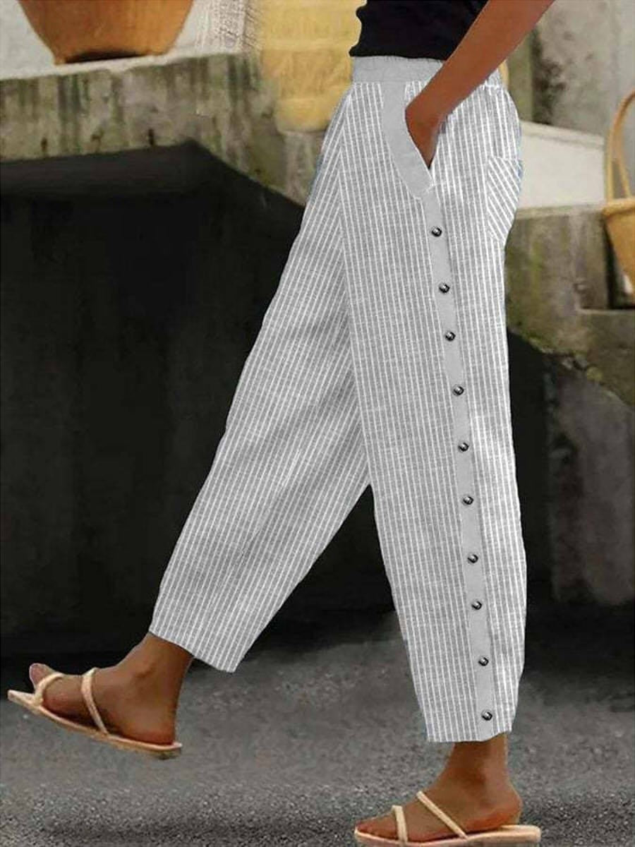 Linaya - Striped Pants with Buttons