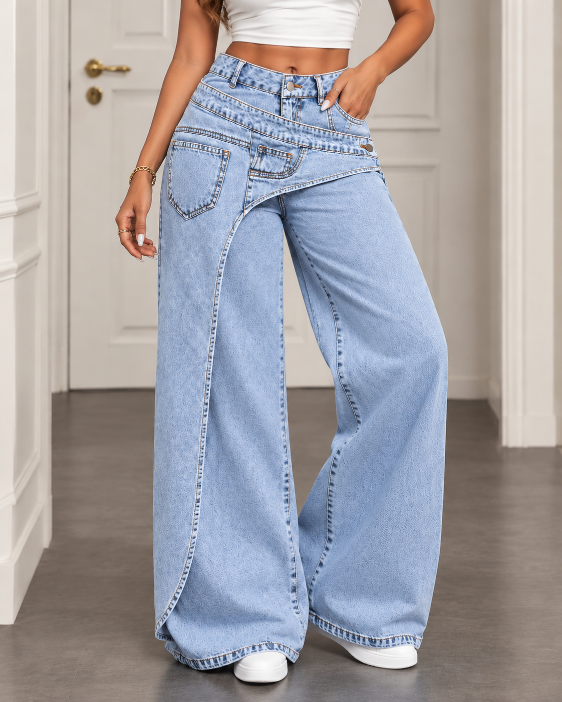Donna™ | Wide Denim Trousers with Unique Waist Detail