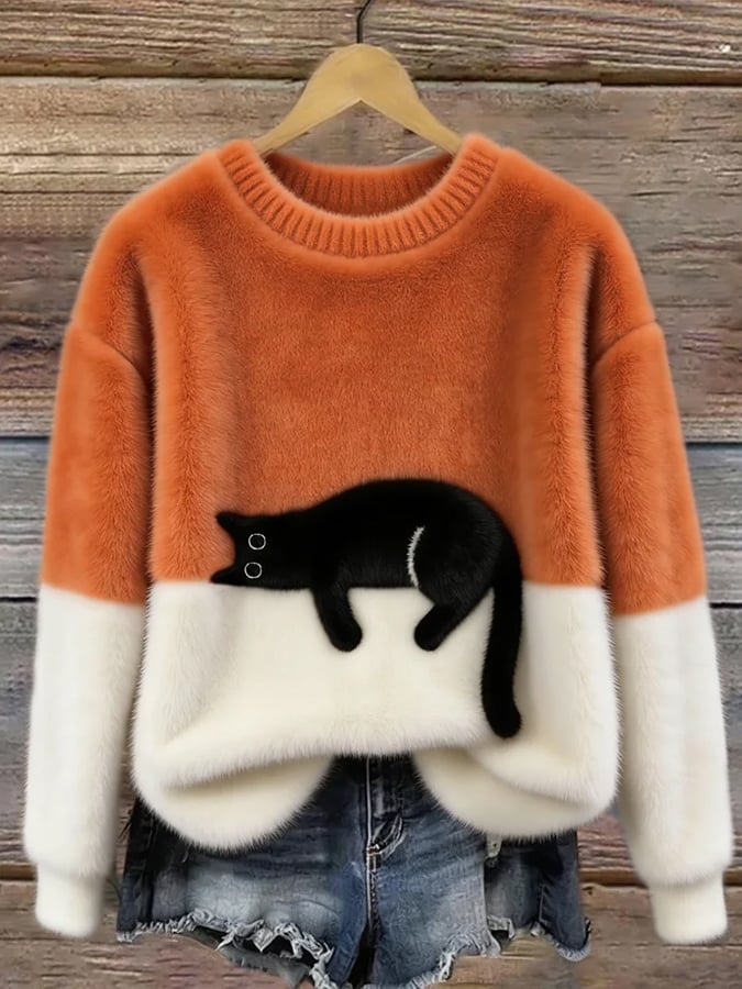 Audrey™ | Soft Oversized Sweater with Cat Print