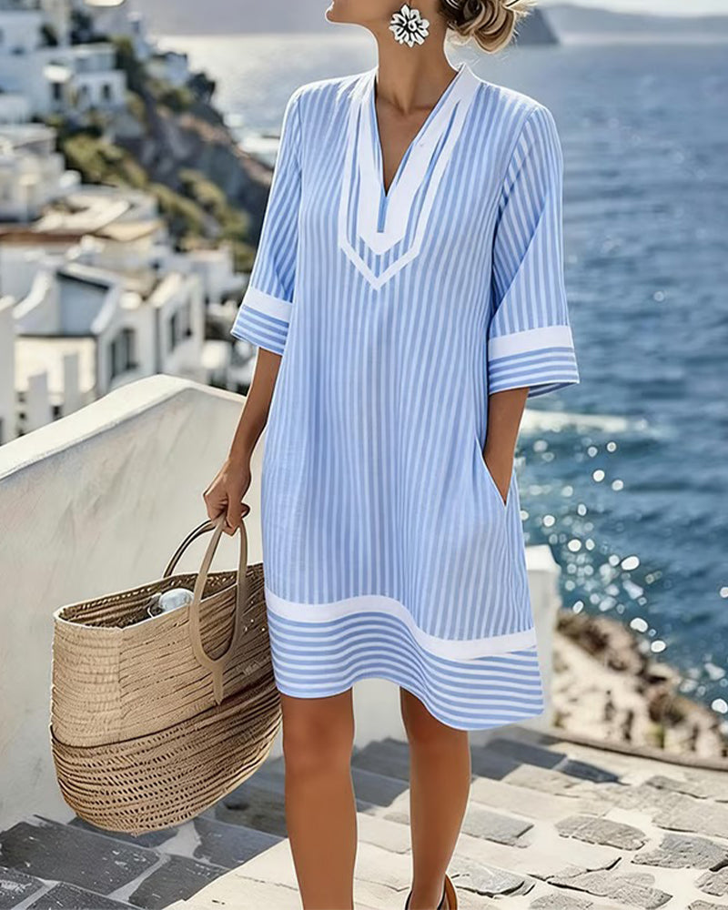 Klara™ | Lightweight Striped Dress with V-Neck