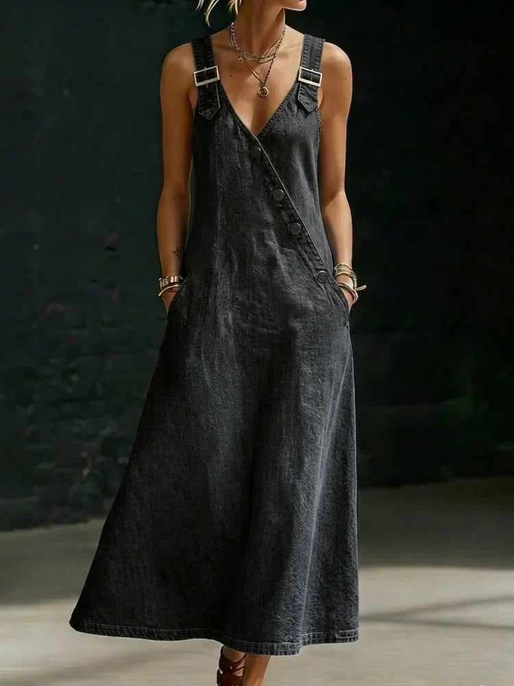 Vera™ | Long Button-Up Denim Dress