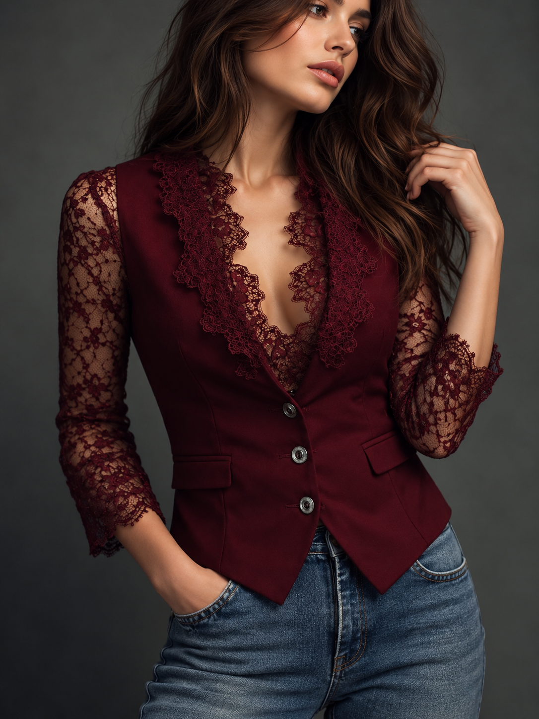 Donna™ | Elegant Blazer with Lace Sleeves