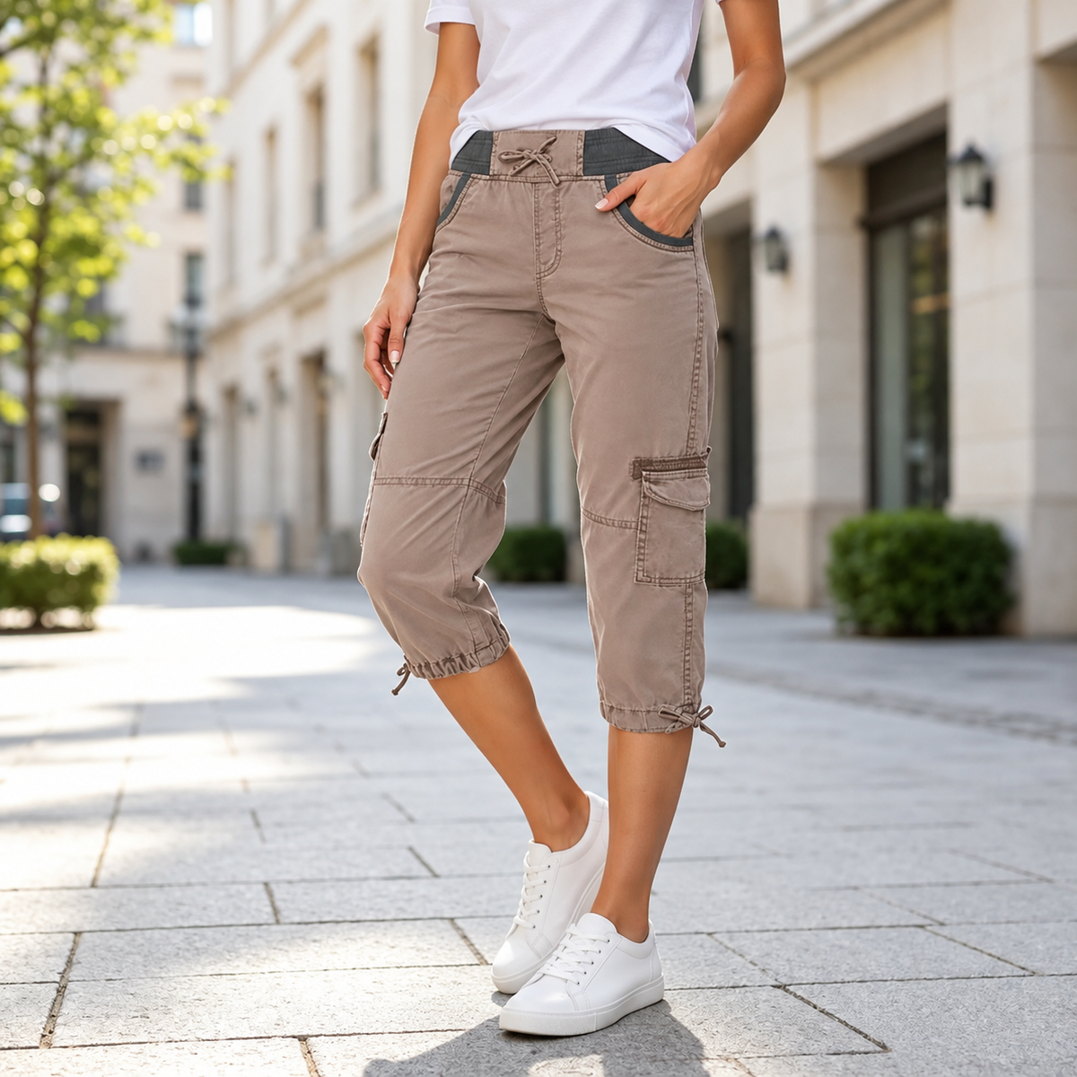 Lily™ | High-Waist Cargo Capri Pants With Pockets