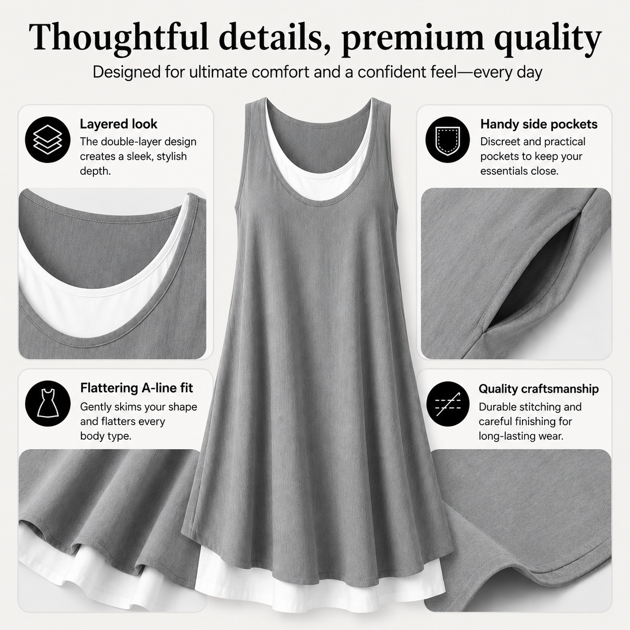 Hazel™ | Sleeveless Tummy-Flattering Midi Dress with Pockets