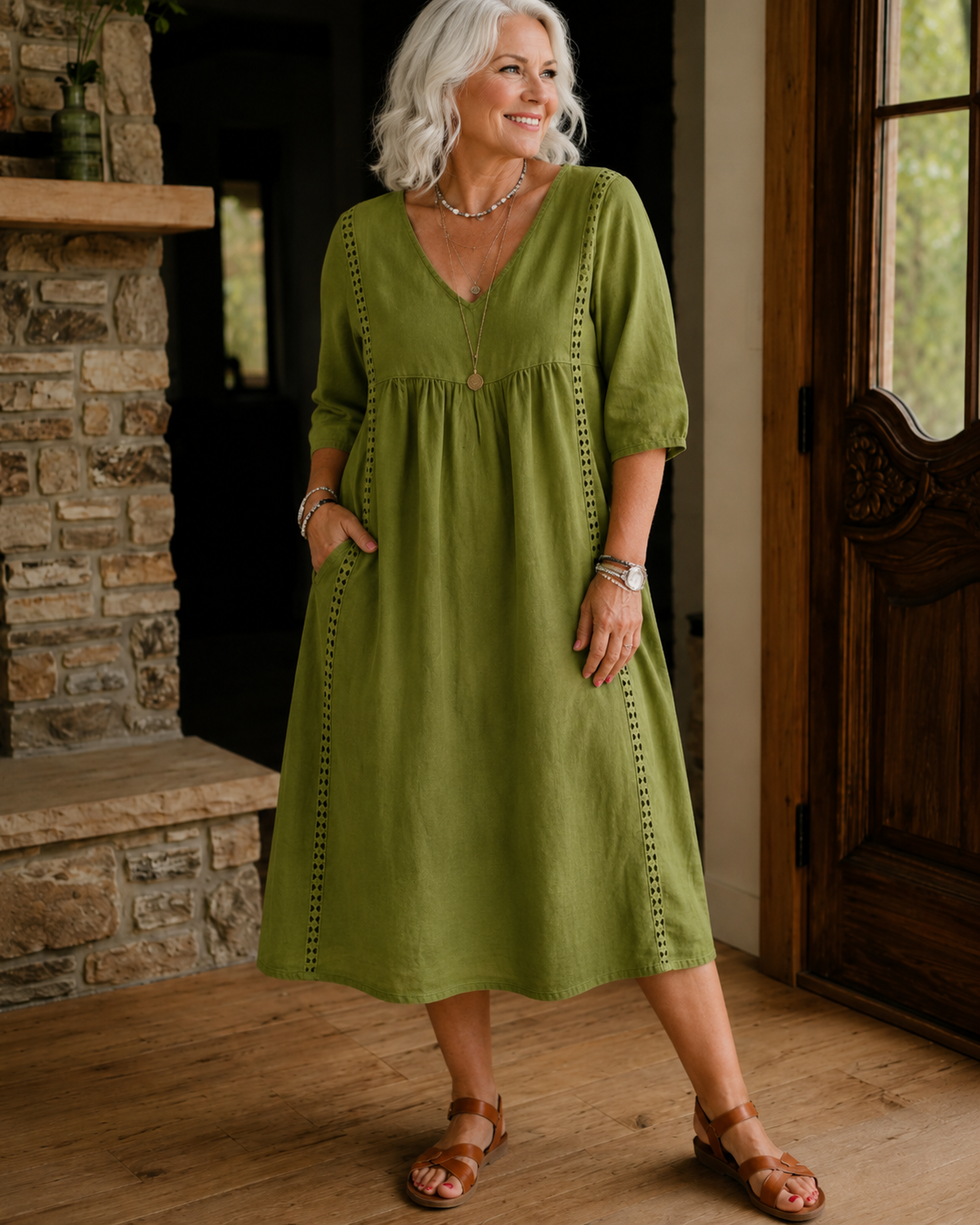 Nessa™ | Belly-Covering Midi Dress With Lace Detail