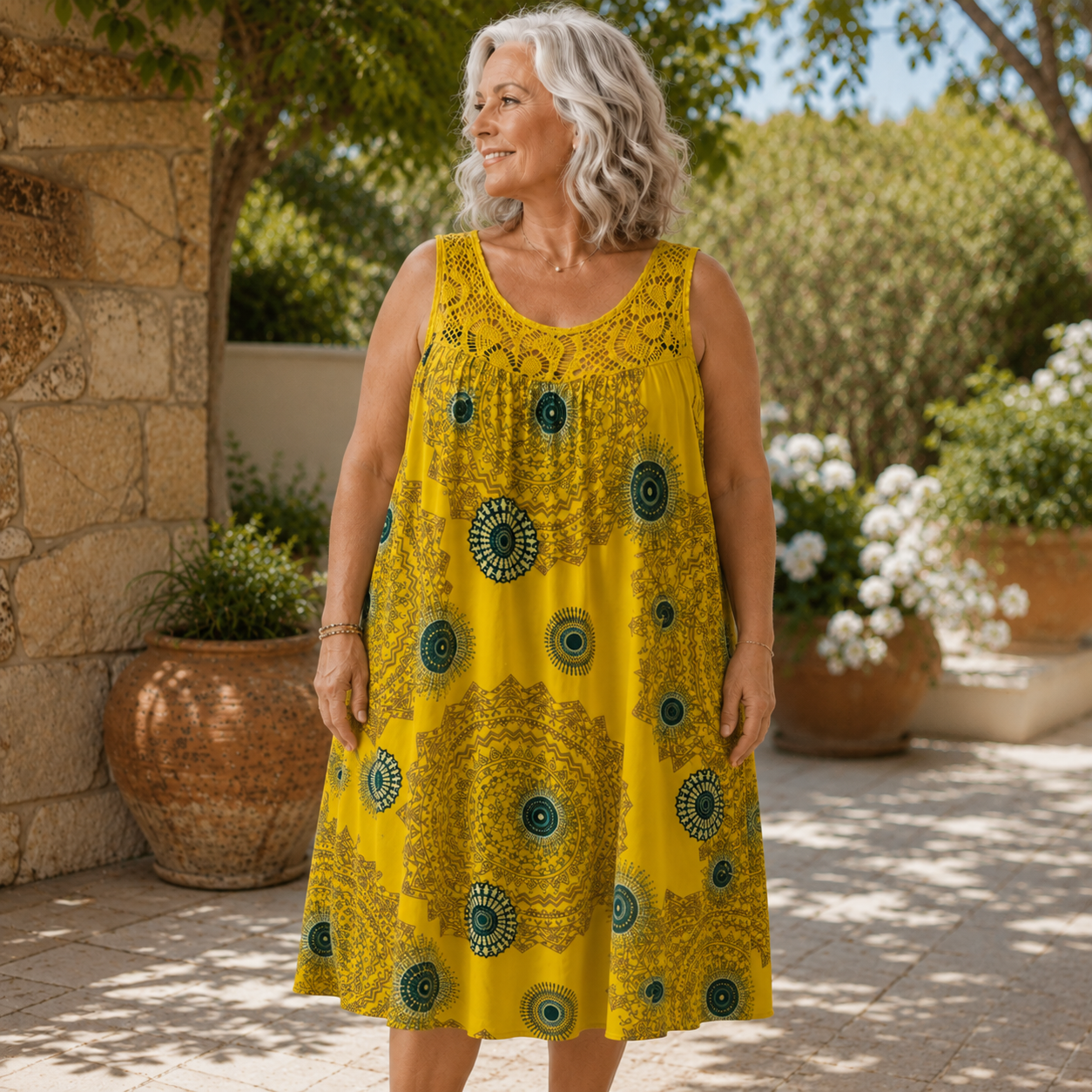 Lily™ | Tummy-Flattering Midi Dress with Abstract Print
