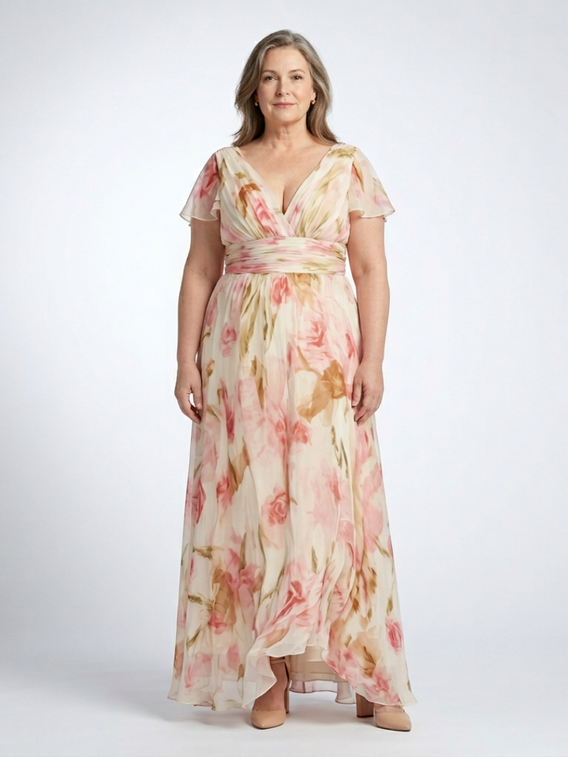 Elara™ | Tummy-Flattering Floral Maxi Dress