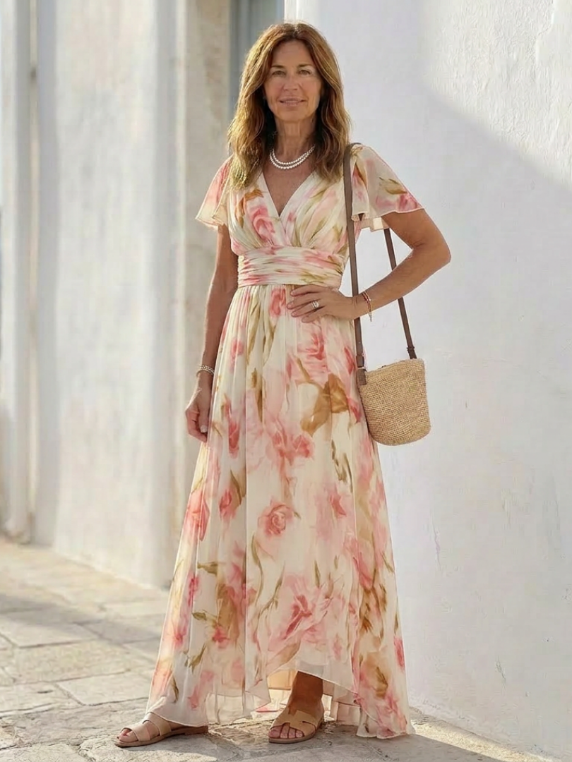 Elara™ | Tummy-Flattering Floral Maxi Dress