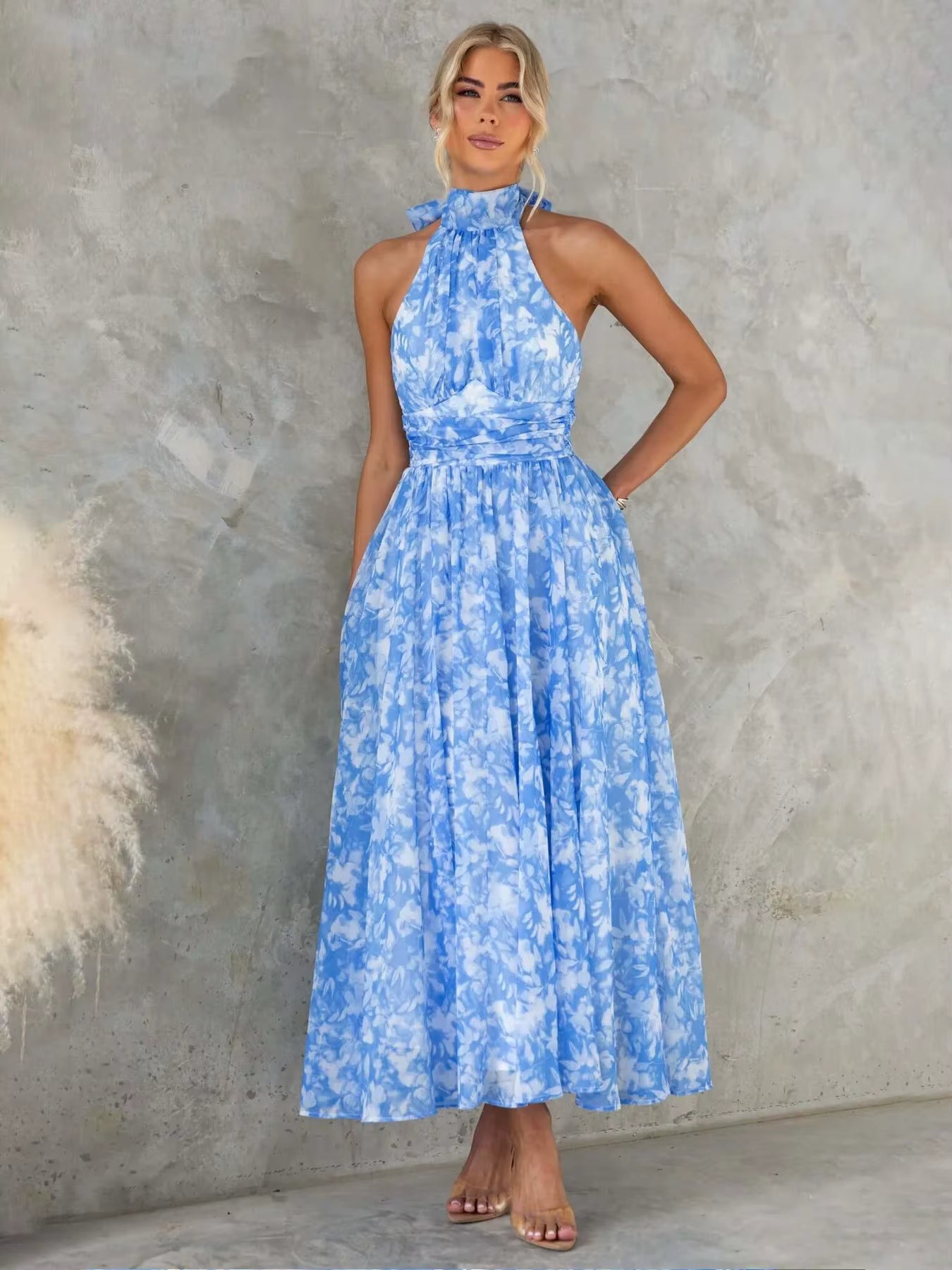 Esther | Halter Neck Watercolor Print Dress