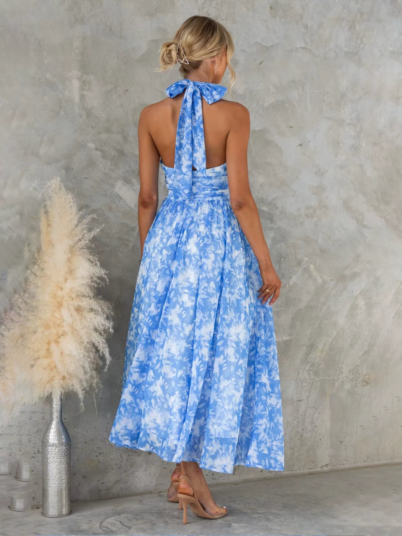 Esther | Halter Neck Watercolor Print Dress