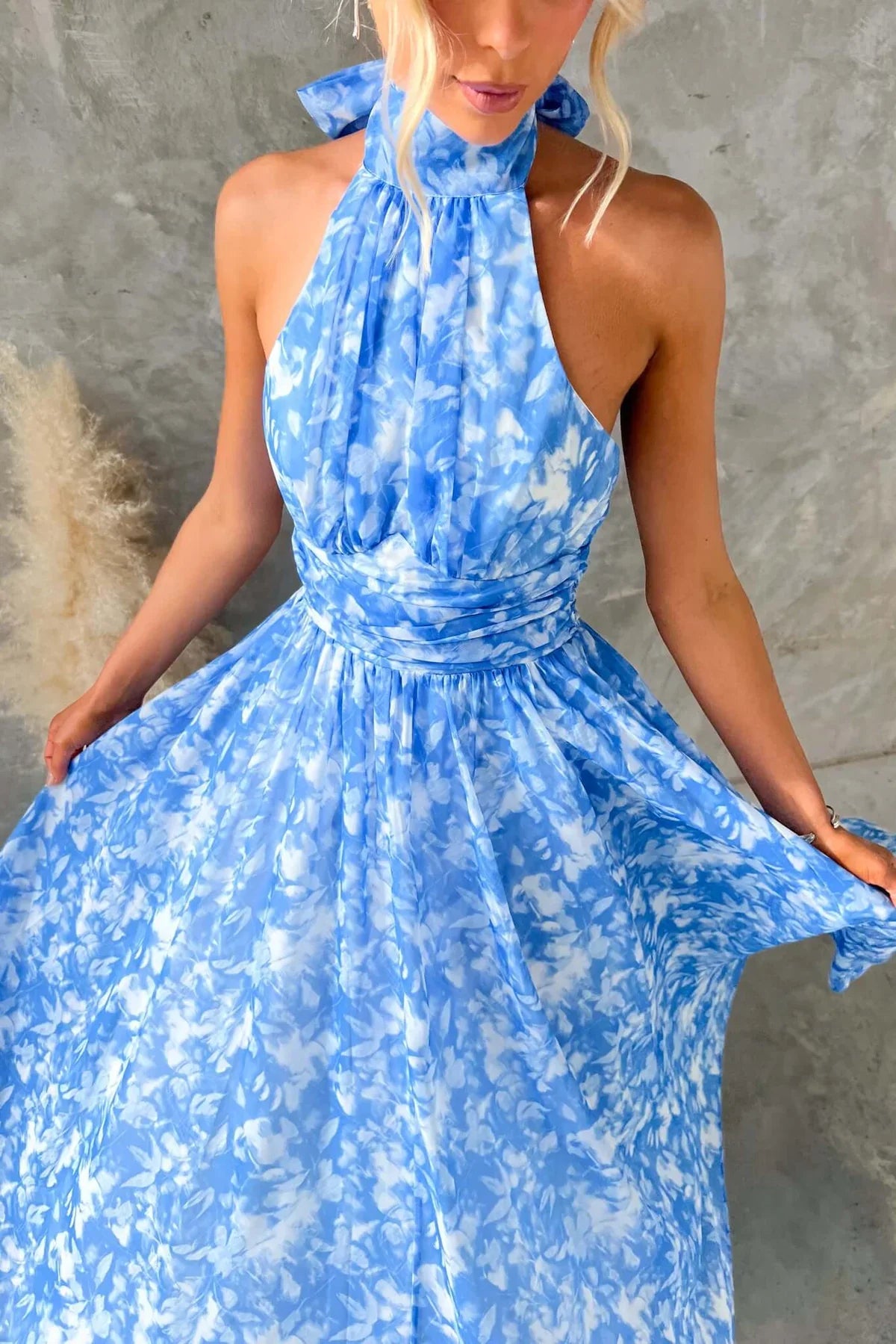 Esther | Halter Neck Watercolor Print Dress