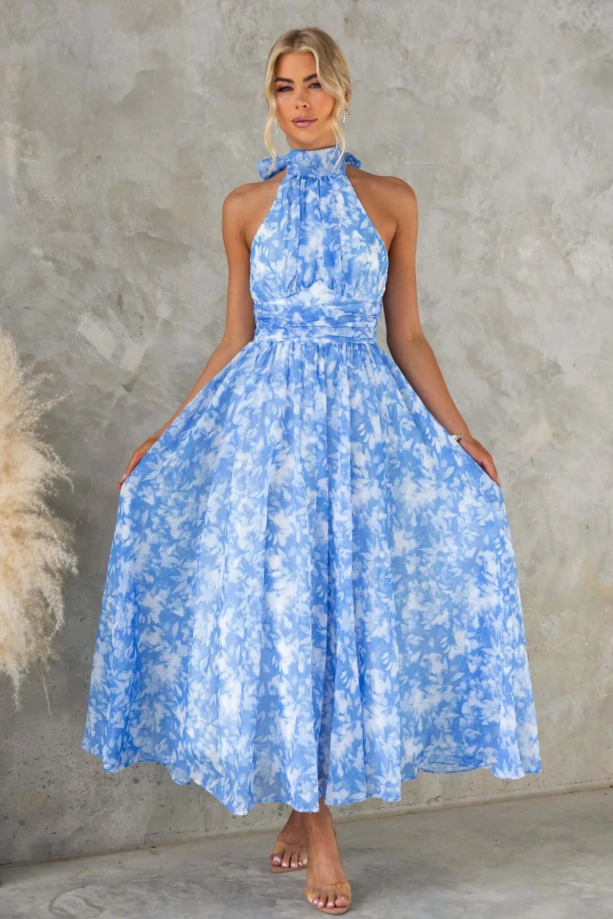Esther | Halter Neck Watercolor Print Dress