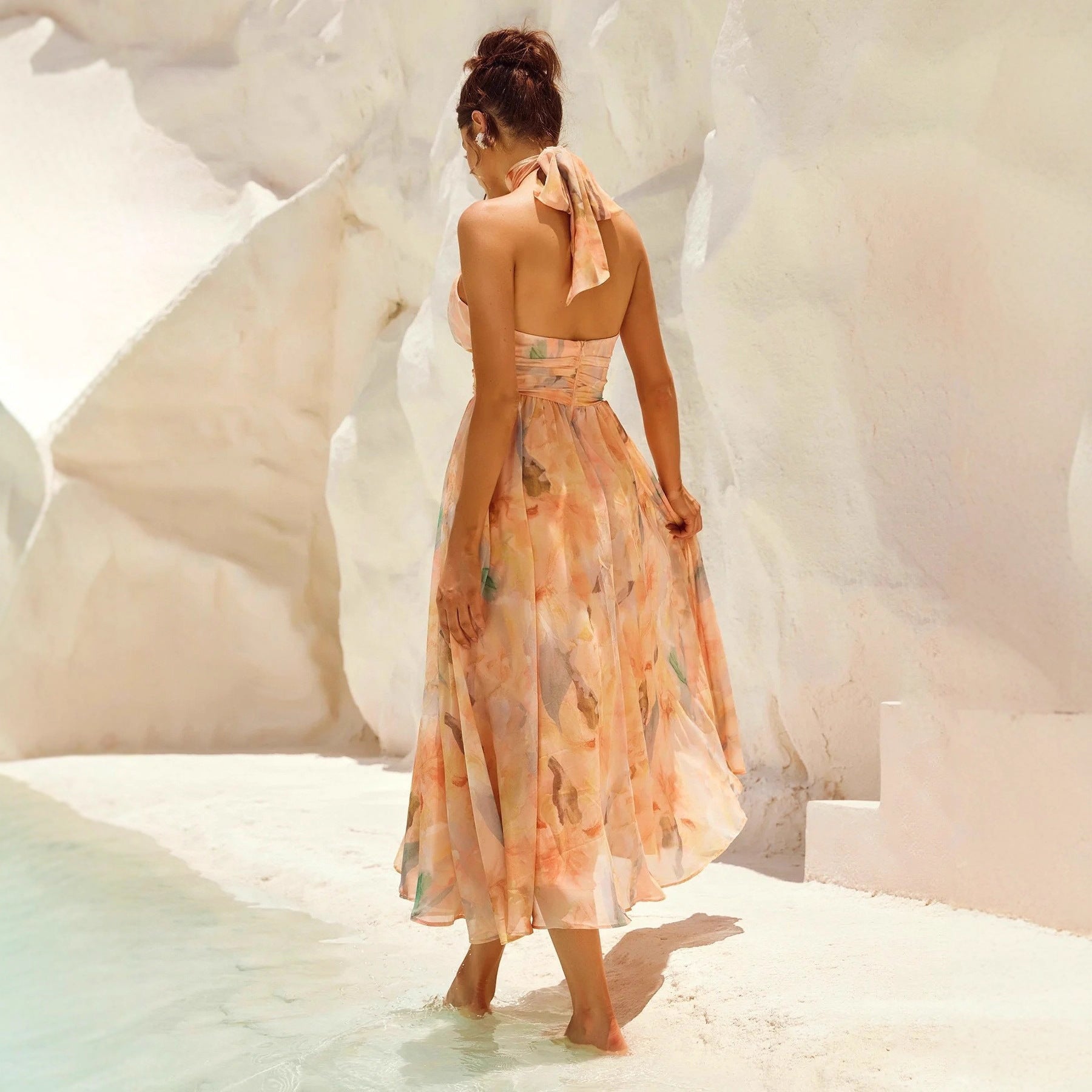 Esther | Halter Neck Watercolor Print Dress