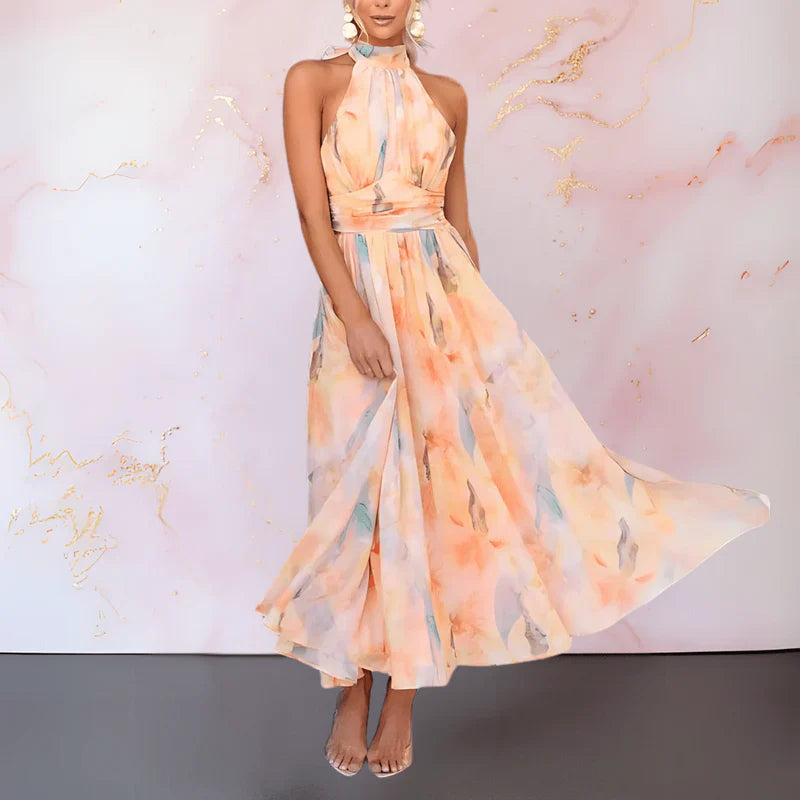Esther | Halter Neck Watercolor Print Dress