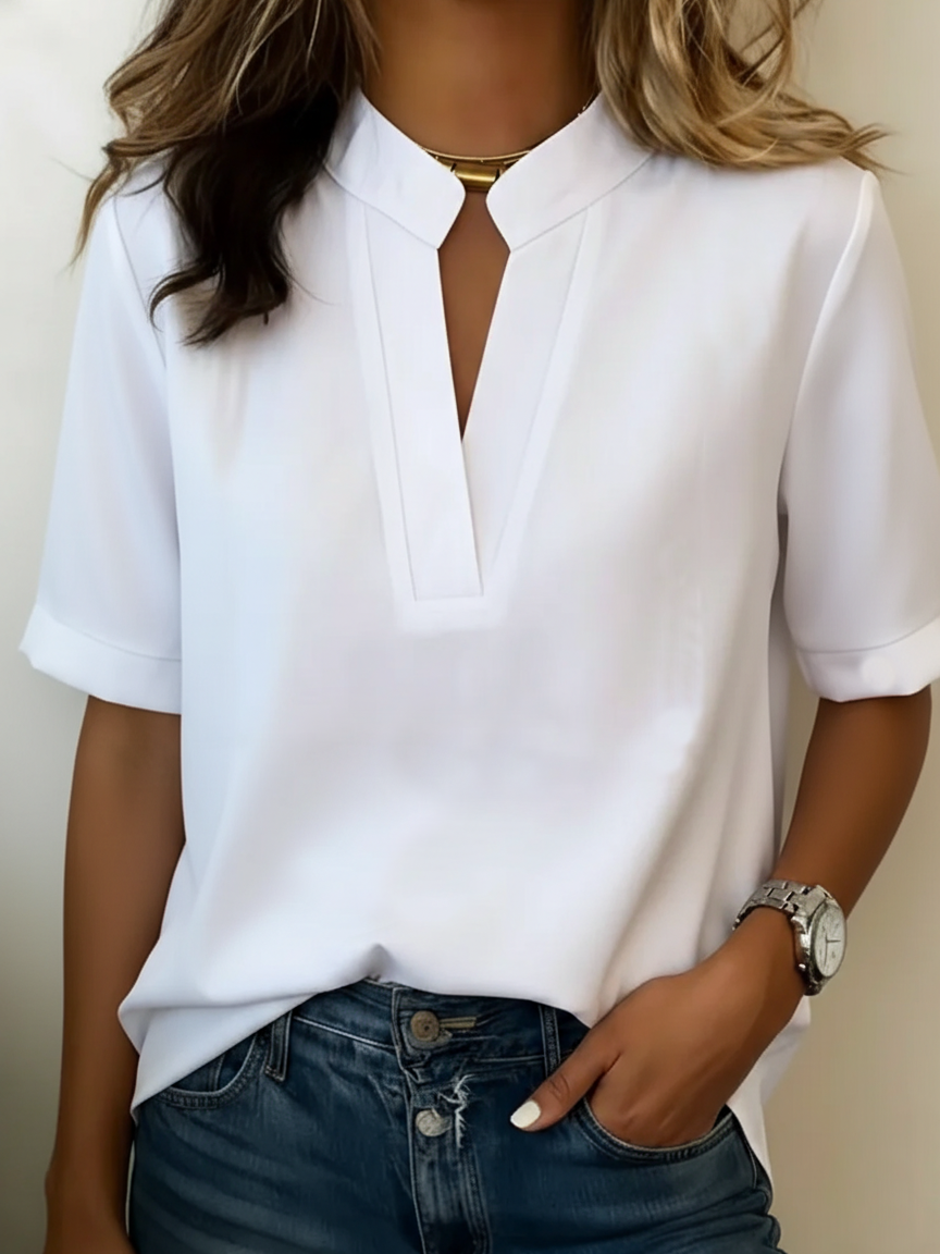 Audrey™ | Chic V-Neck Blouse with Gold Detail