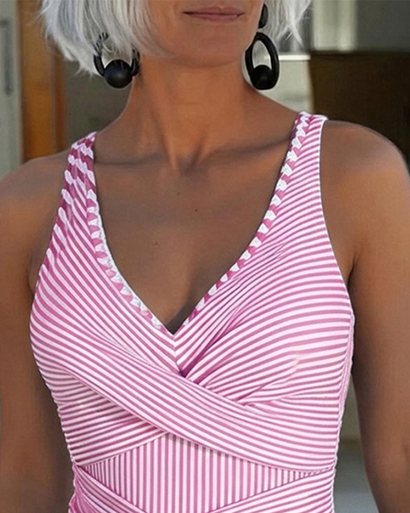 Striped V-Neck One-Piece