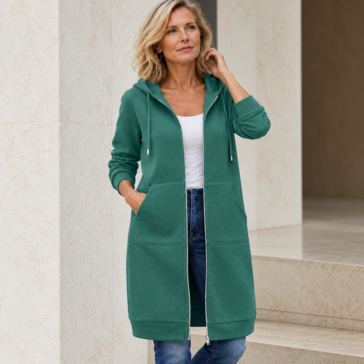 Donna™ | Long Fleece Jacket with Hood and Zip