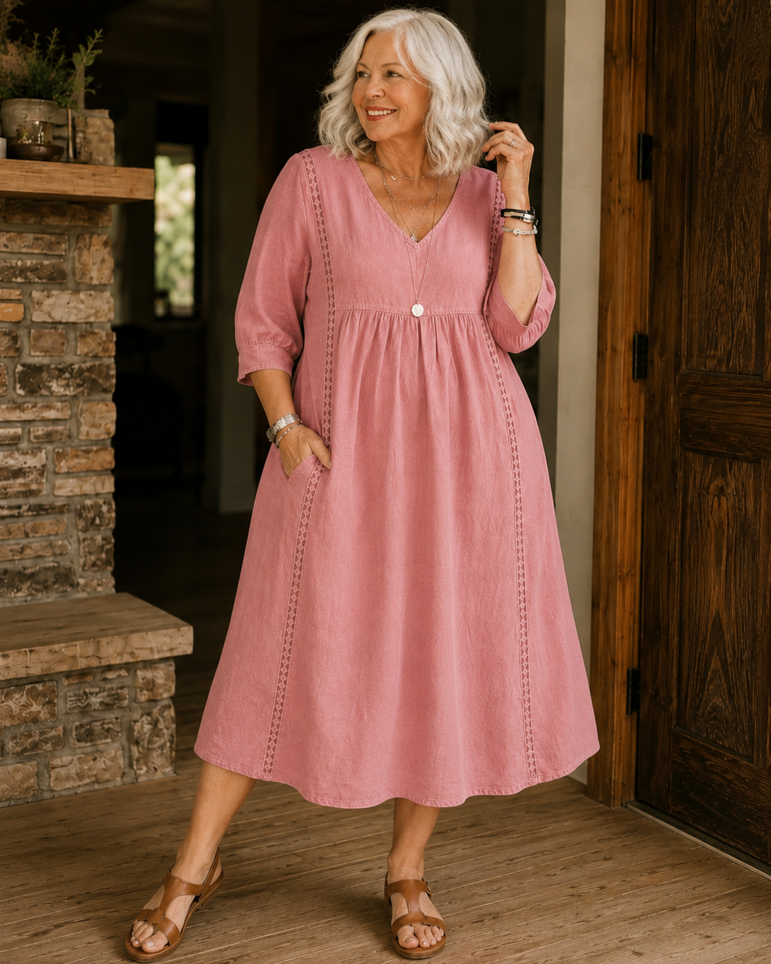 Nessa™ | Belly-Covering Midi Dress With Lace Detail