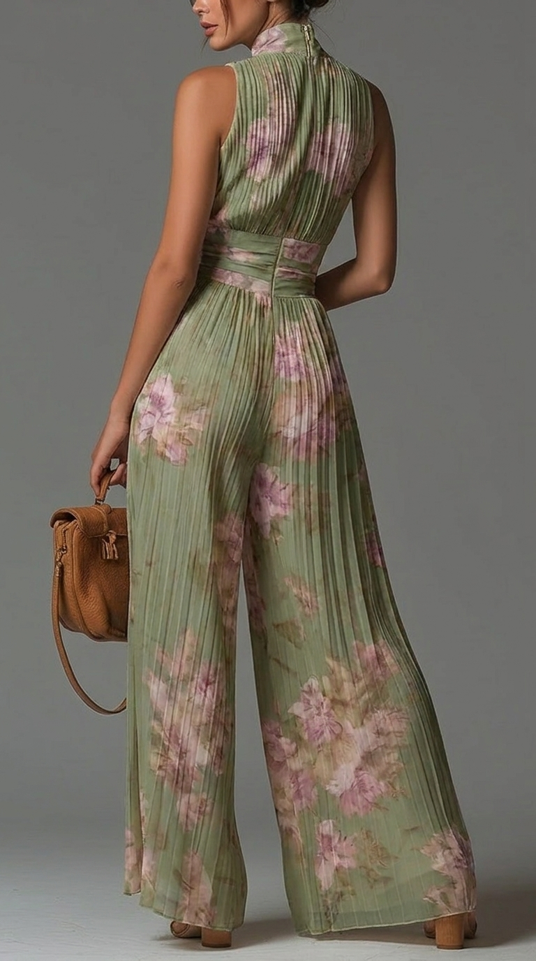 Inés | Pleated Floral Chiffon Jumpsuit