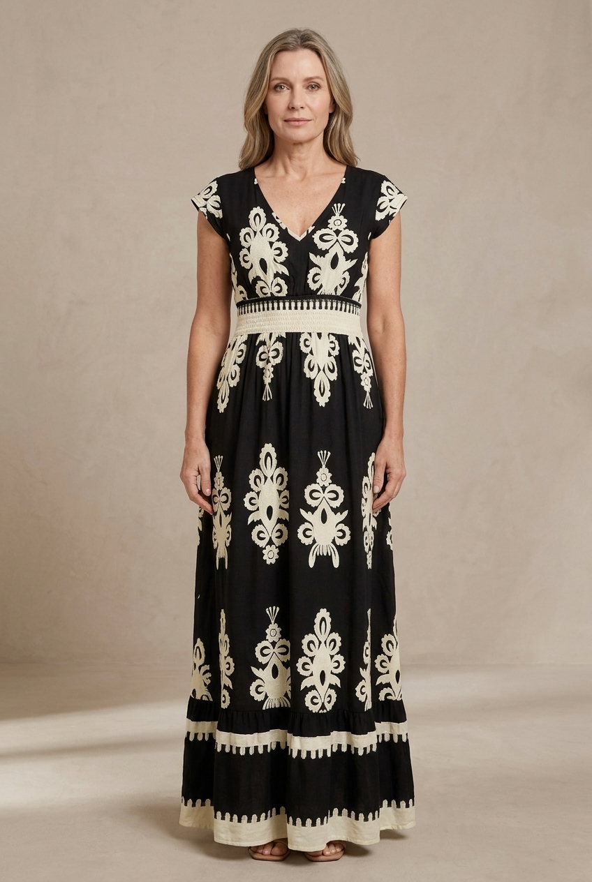 Candela | Baroque maxi dress with V-neck