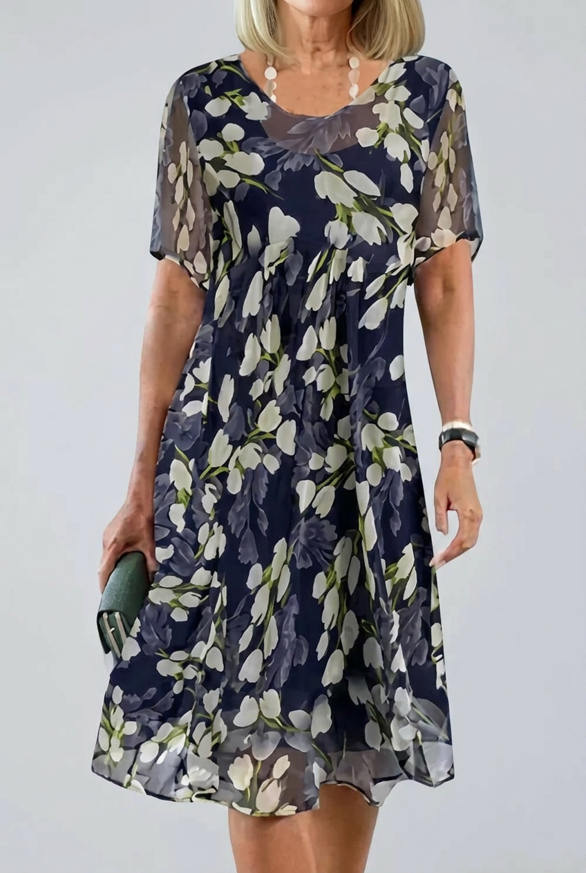 Elisa - Elegant Floral Chiffon Dress