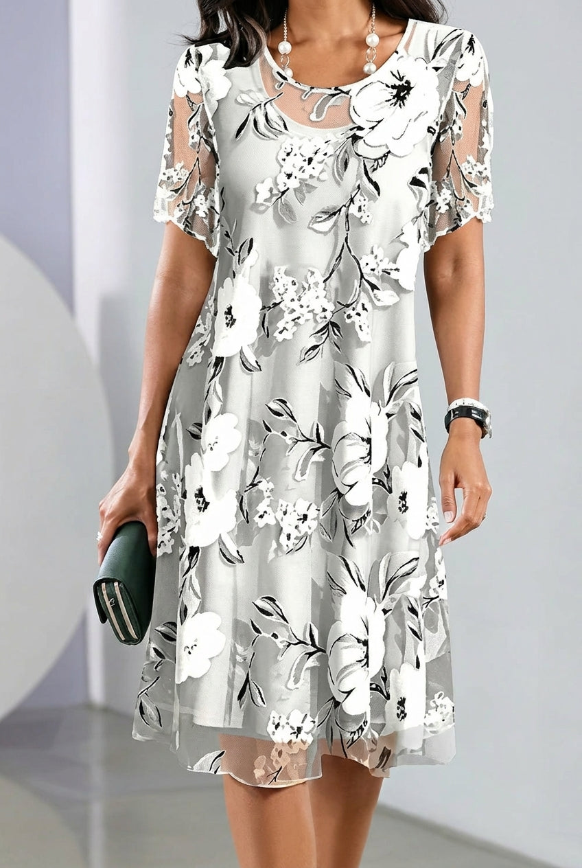Elisa - Elegant Floral Chiffon Dress