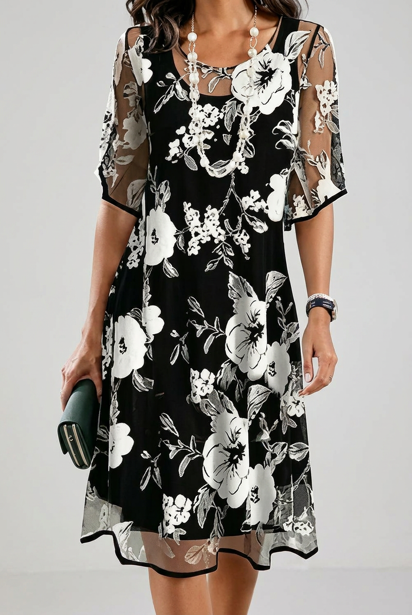 Elisa - Elegant Floral Chiffon Dress