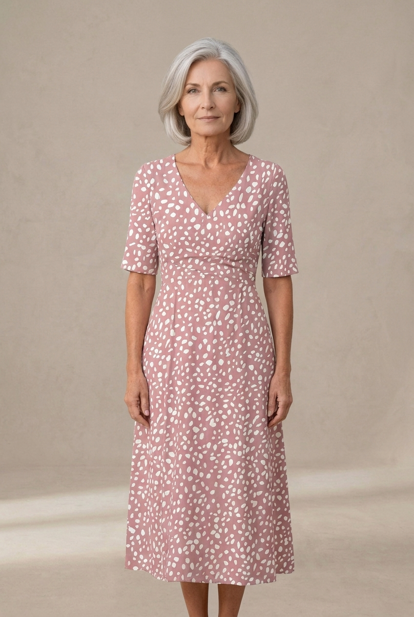 Colette | Fluid midi dress with polka dot print and slimming effect