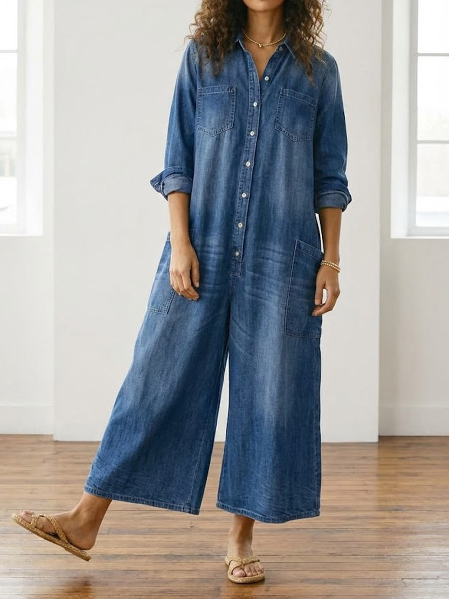 Harper | Relaxed Wide-Leg Denim Jumpsuit