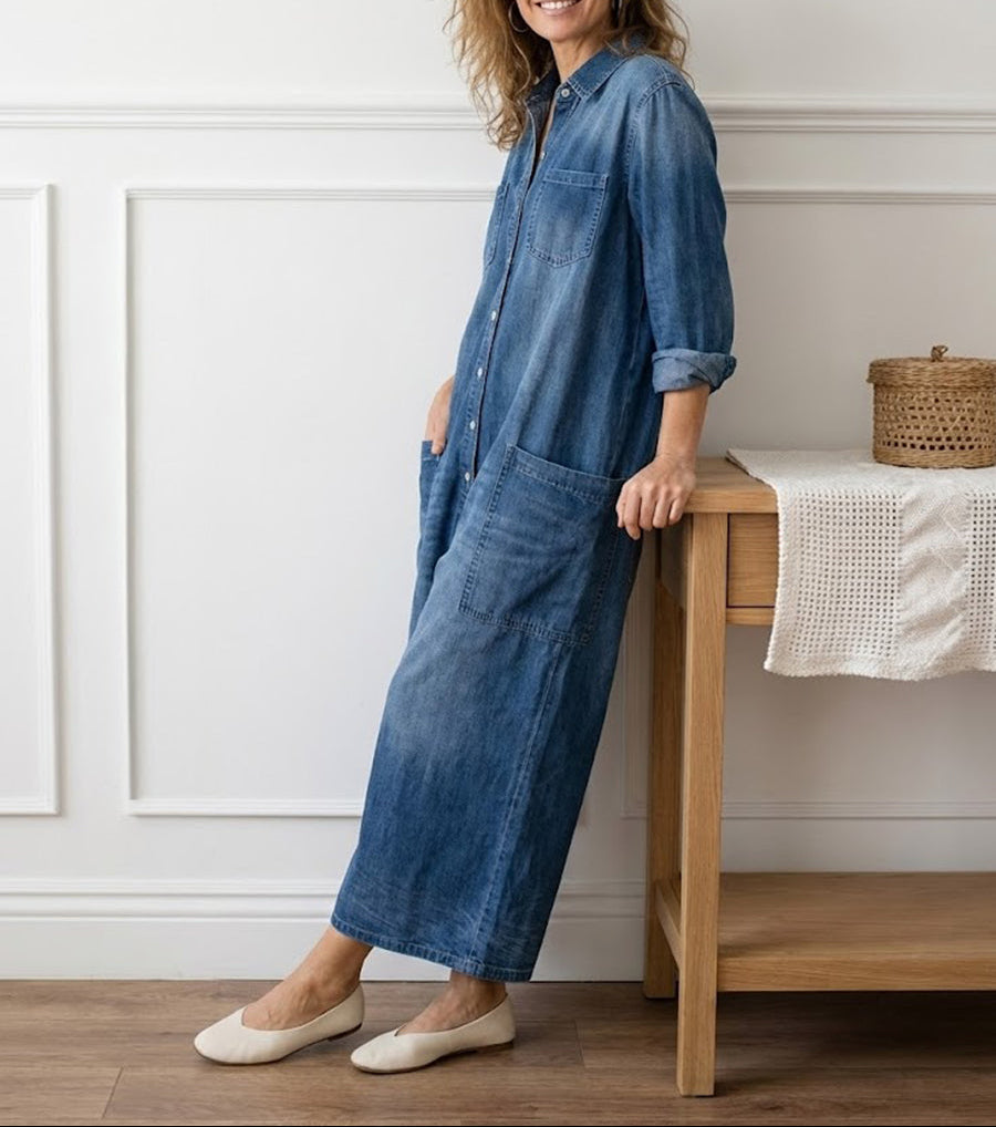 Diana™ | Vintage Denim Buttoned Jumpsuit