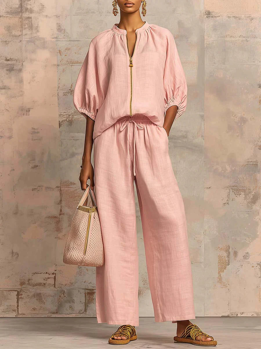 Alba | Two-Piece Set: Relaxed Style Shirt and Wide-Leg Pants
