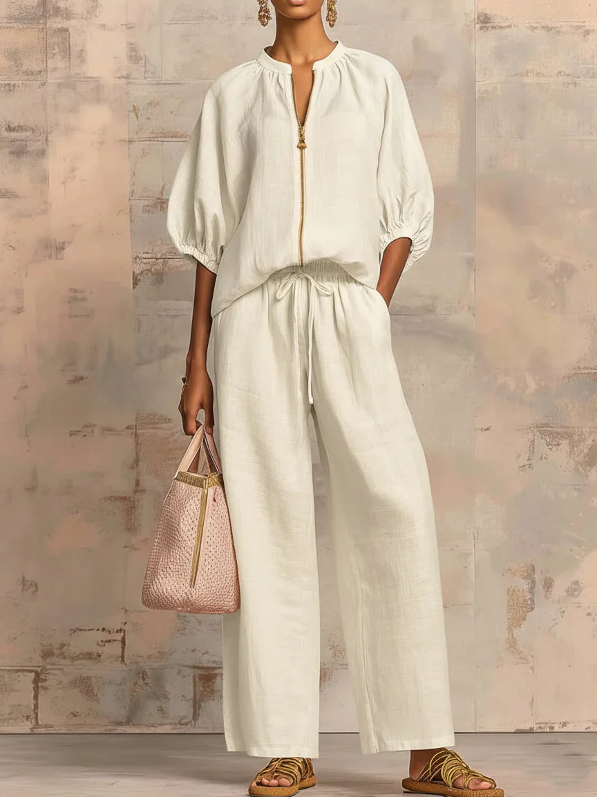 Alba | Two-Piece Set: Relaxed Style Shirt and Wide-Leg Pants