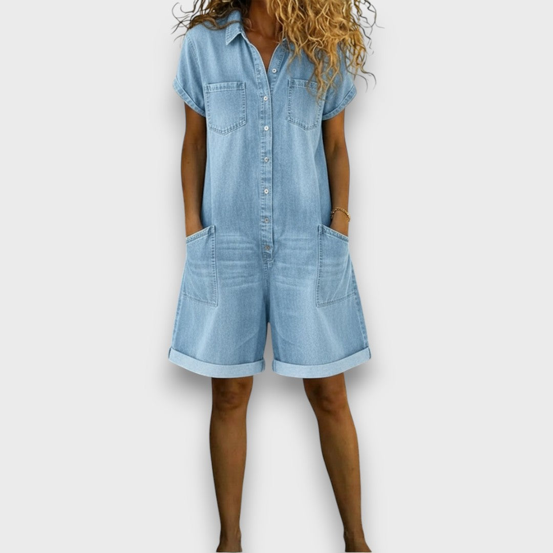 Joan™ | Short Cotton Denim-Effect Dungarees