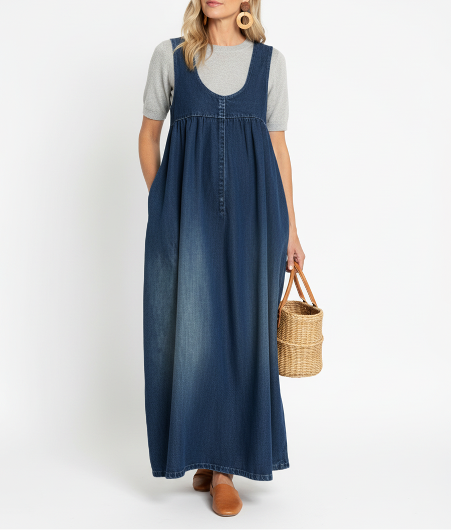 Avery | Relaxed Sleeveless Denim Maxi Dress