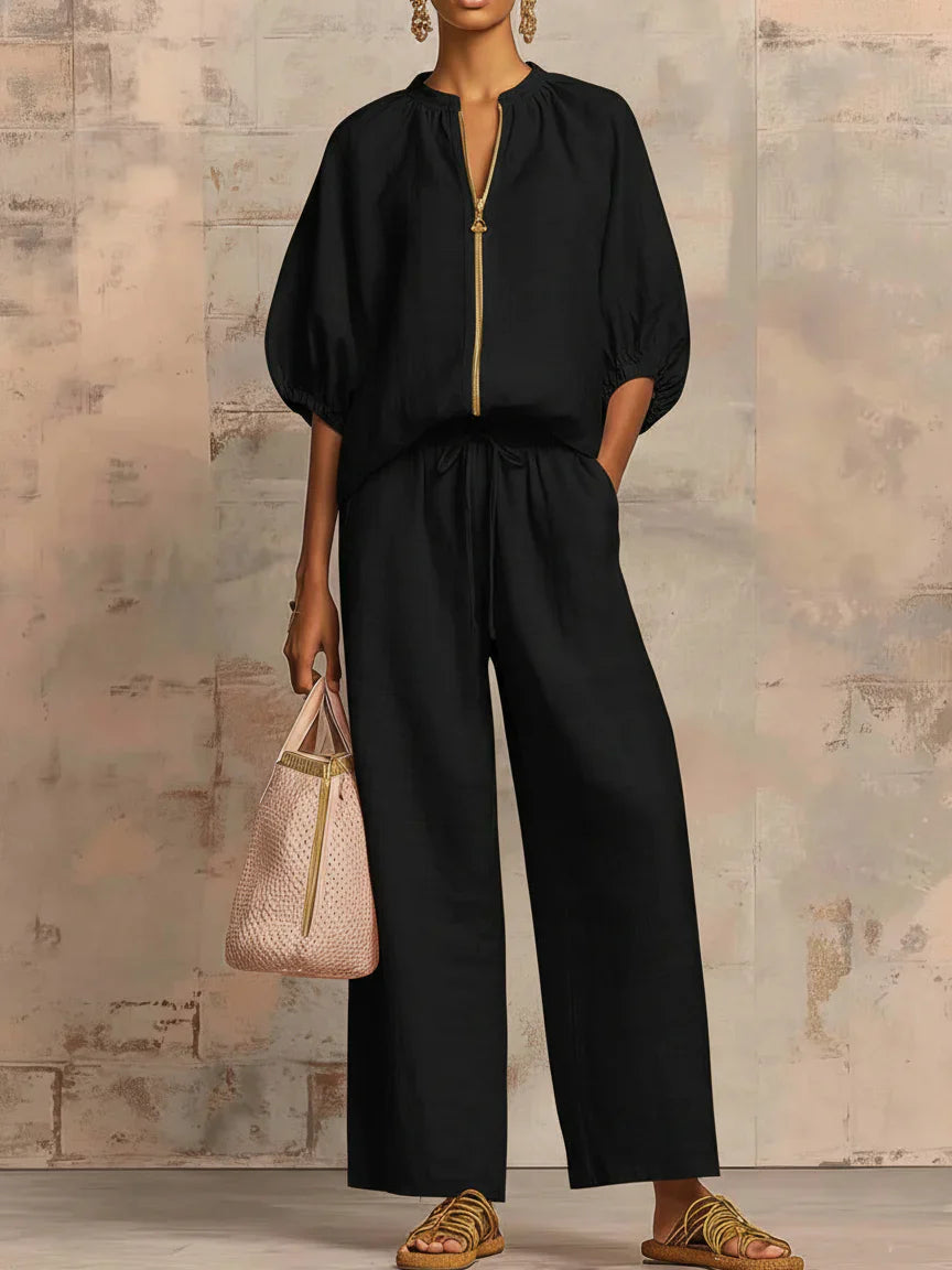 Alba | Two-Piece Set: Relaxed Style Shirt and Wide-Leg Pants